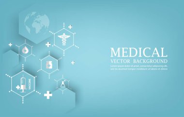 Tıbbi vektör geçmişi. Sağlık ve bilim ikonu deseni. Geometrik altıgen..
