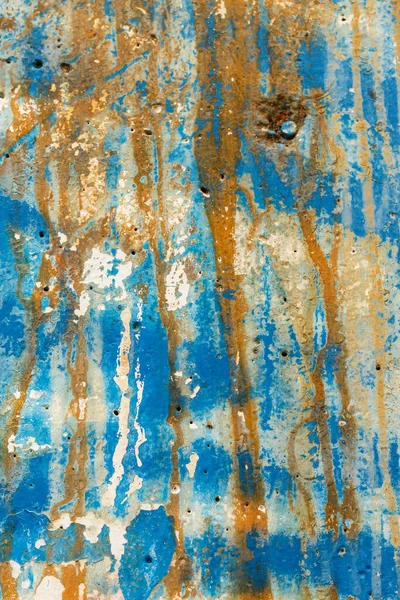 蓝漆旧风化混凝土墙体结构 — 图库照片