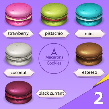 3 renkli güzel macaroons ayarla