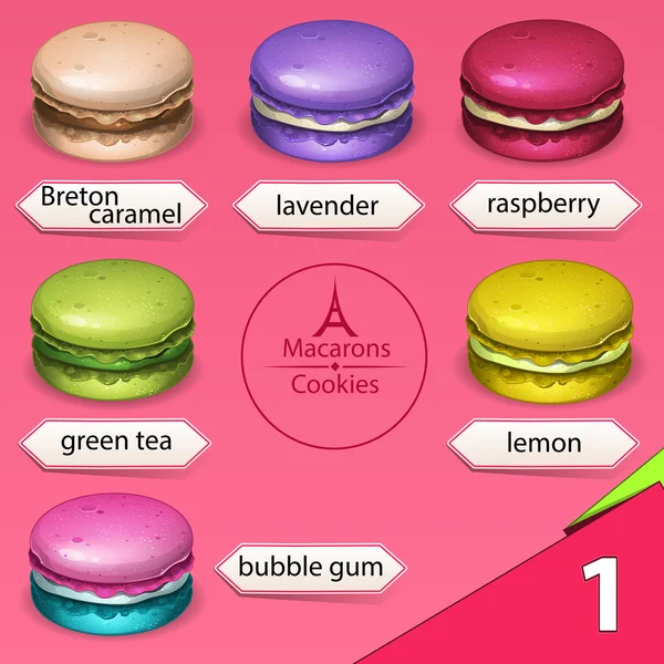 Beaux macarons colorés ensemble 2 — Image vectorielle