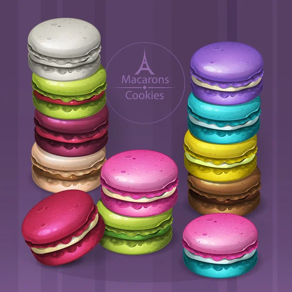 Colorido hermoso conjunto de macarrones — Vector de stock