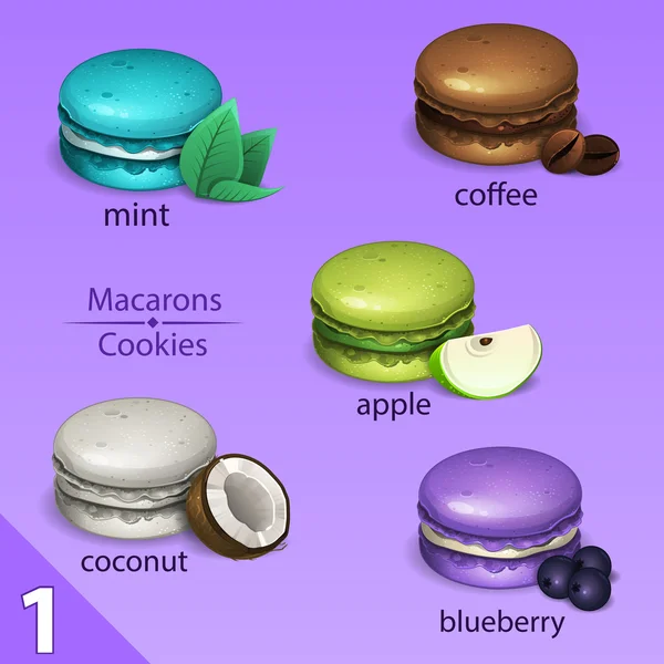 Set met smaken Macarons — Stockvector