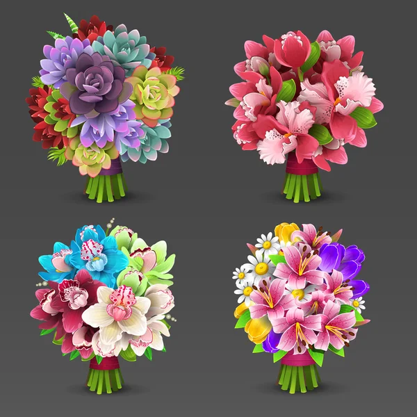 Conjunto de buquê de flores — Vetor de Stock