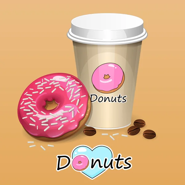 Donut con café — Vector de stock