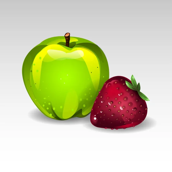 Manzana y fresa — Vector de stock