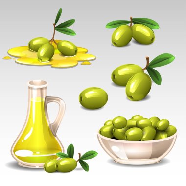 Green olives set clipart