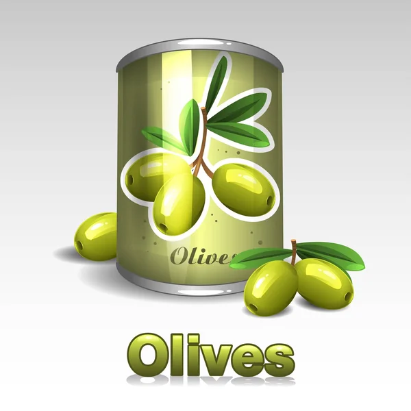 Bank med gröna oliver — Stock vektor