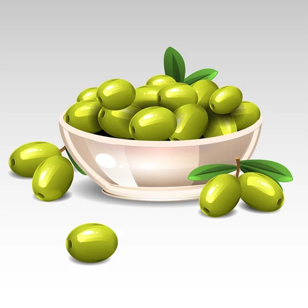 Grüne Oliven auf einem Teller — Stockvektor