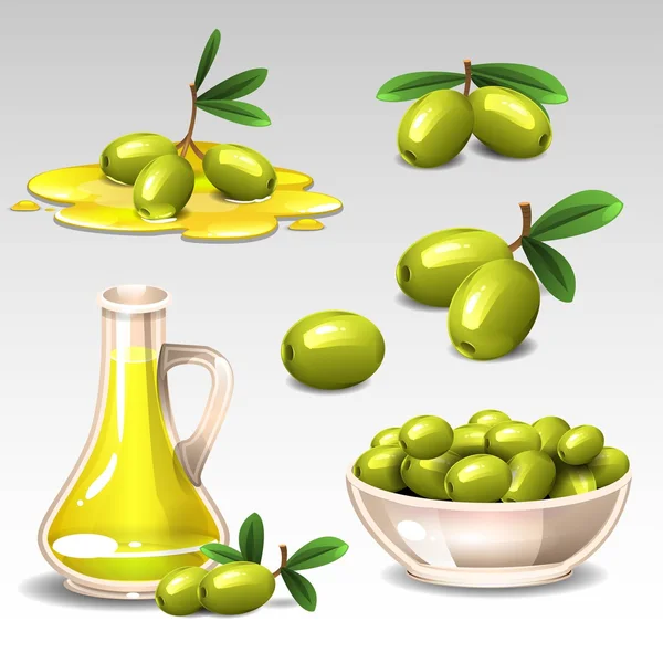 Aceitunas verdes conjunto — Archivo Imágenes Vectoriales