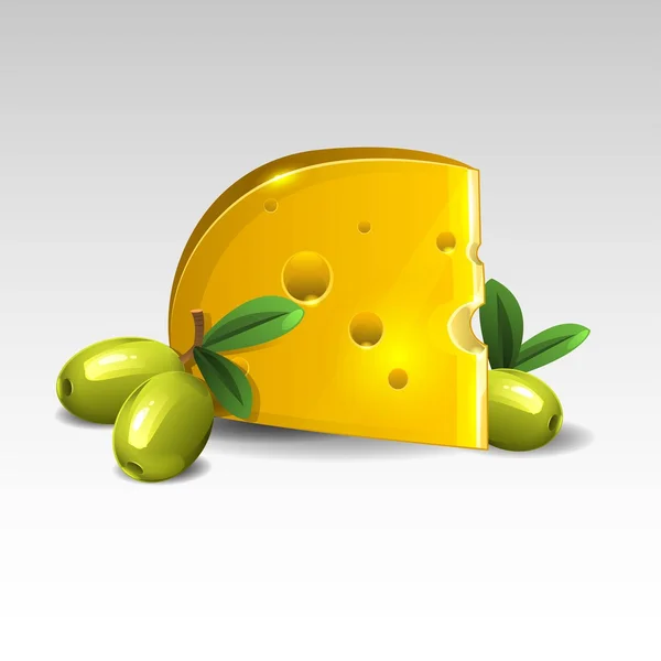 チーズとグリーン オリーブ — ストックベクタ