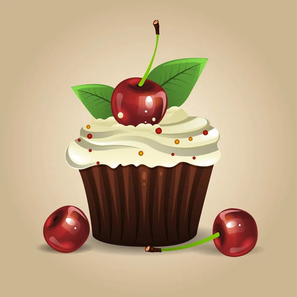 Cupcake con cereza — Vector de stock