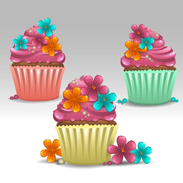 Cupcakes çiçek — Stok Vektör