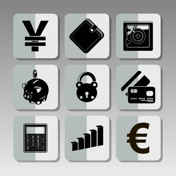 Icônes de la finance noire — Image vectorielle
