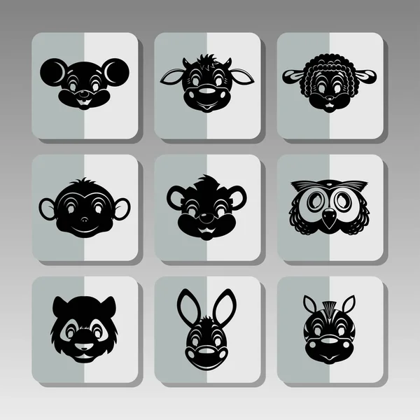 Fekete állatok ikonok — Stock Vector