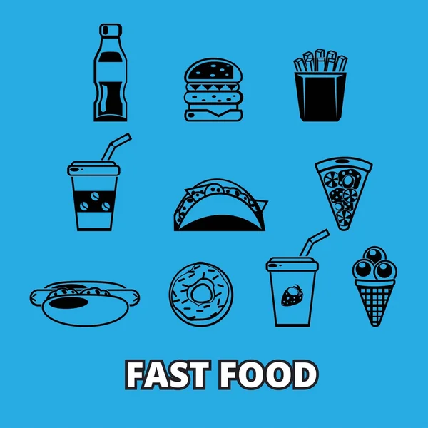 Ícones de fast food preto —  Vetores de Stock