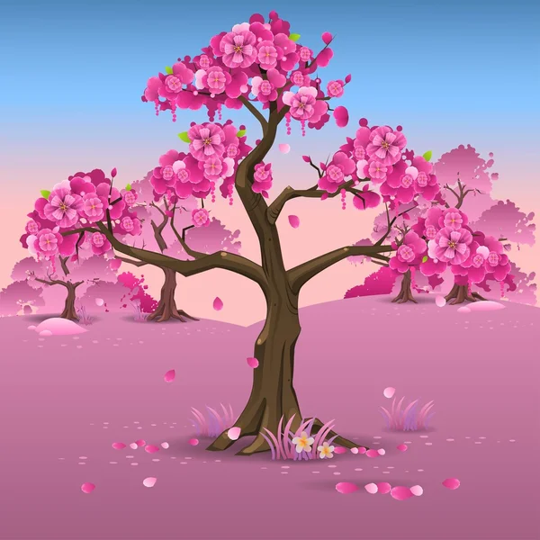 Ιαπωνικά ροζ άνθος δαμάσκηνο — Διανυσματικό Αρχείο