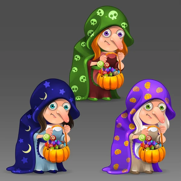 Conjunto de brujas Halloween — Vector de stock