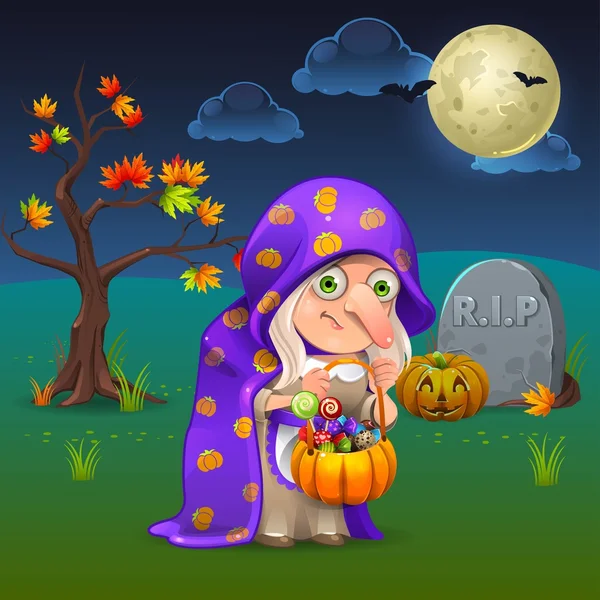 Noche de Halloween con bruja 2 — Vector de stock