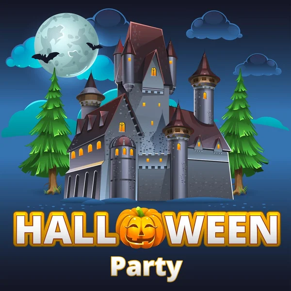Halloween party with castle — Stock Vector