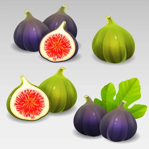 Figs set wiht leafs — Stock Vector