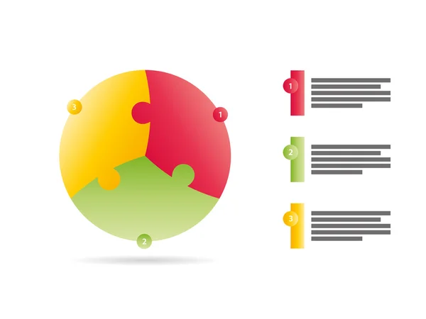 Flache Regenbogenspektrum farbige Puzzle-Präsentation Infografik-Vorlage mit erklärendem Textfeld. Vektorgrafik-Vorlage. — Stockvektor