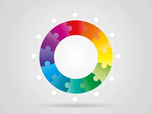 Platte regenboog spectrum gekleurde puzzel presentatie infographic sjabloon met verklarende tekstveld. Vector grafische sjabloon. — Stockvector