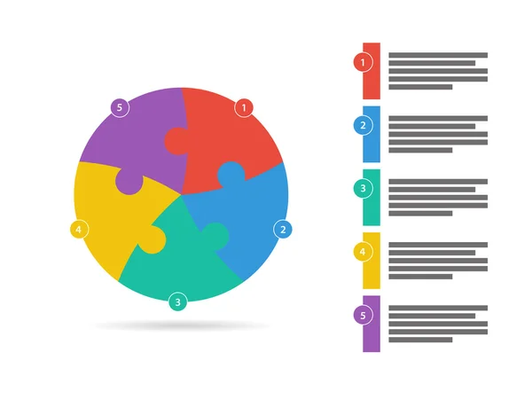 Modello infografico di presentazione di puzzle colorato con spettro arcobaleno piatto con campo di testo esplicativo. Modello grafico vettoriale . — Vettoriale Stock