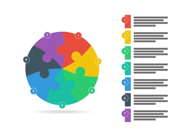 Modèle infographique de présentation de puzzle coloré à spectre arc-en-ciel plat avec champ de texte explicatif. Modèle graphique vectoriel . — Image vectorielle