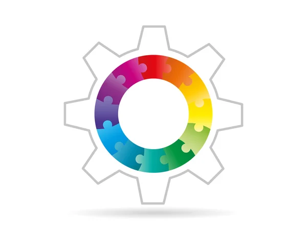 Modello infografico di presentazione di puzzle colorato con spettro arcobaleno piatto con campo di testo esplicativo. Modello grafico vettoriale . — Vettoriale Stock