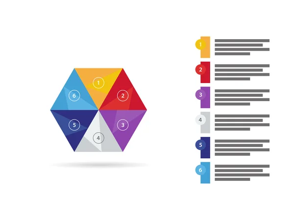 Kleurrijke spectrum regenboog geometrische driehoekige negen dubbelzijdige presentatie infographic diagram grafiek vector grafische sjabloon met verklarende tekstveld geïsoleerd op witte achtergrond — Stockvector