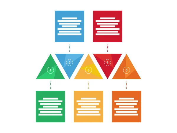 Kleurrijke spectrum regenboog geometrische driehoekige negen dubbelzijdige presentatie infographic diagram grafiek vector grafische sjabloon met verklarende tekstveld geïsoleerd op witte achtergrond — Stockvector