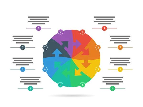 Flache Regenbogenspektrum farbige Puzzle-Präsentation Infografik-Vorlage mit erklärendem Textfeld. Vektorgrafik-Vorlage. — Stockvektor