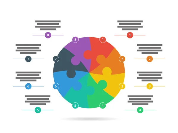 Plochá duhového spektra puzzle prezentace s plovoucí vysvětlující text pole. Šablona prezentace infographic. Izolované na bílém pozadí. Vektorové grafiky. Kolekce. — Stockový vektor