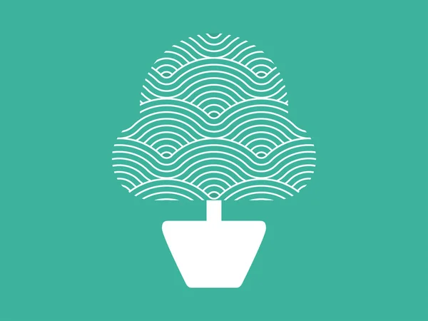 Färgglada geometriska träd i kruka form symbol beskrivs av sömlös upprepande vektor kurviga vågor mönster textur bakgrund vektor grafisk illustration — Stock vektor