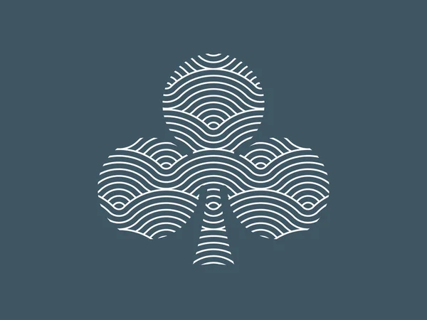 Los clubes geométricos coloridos tarjeta traje forma símbolo descrito por el vector repetitivo sin costuras ondas curvas patrón textura fondo vector gráfico ilustración — Archivo Imágenes Vectoriales