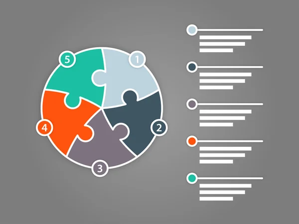 Modello infografico di presentazione di puzzle colorato con spettro arcobaleno piatto con campo di testo esplicativo. Modello grafico vettoriale . — Vettoriale Stock