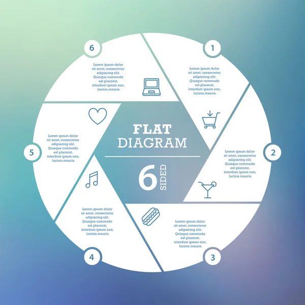 Platte sluiter diagram op onscherpe achtergrond. Sjabloon voor uw bedrijfspresentatie met tekstgebieden en pictogrammen. Vector infographic grafisch ontwerp. Collectie. — Stockvector