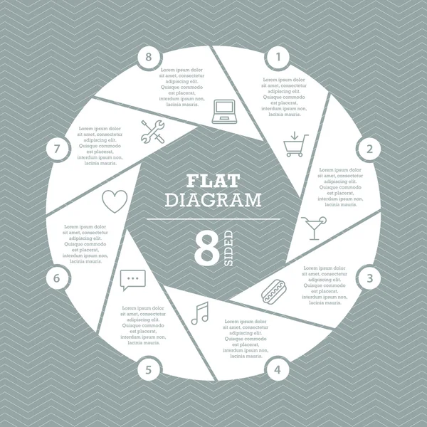 Platte sluiter sjabloon diagram voor uw bedrijfspresentatie met tekstgebieden en pictogrammen. Gestructureerde achtergrond. Vector infographic grafisch ontwerp. Collectie. — Stockvector