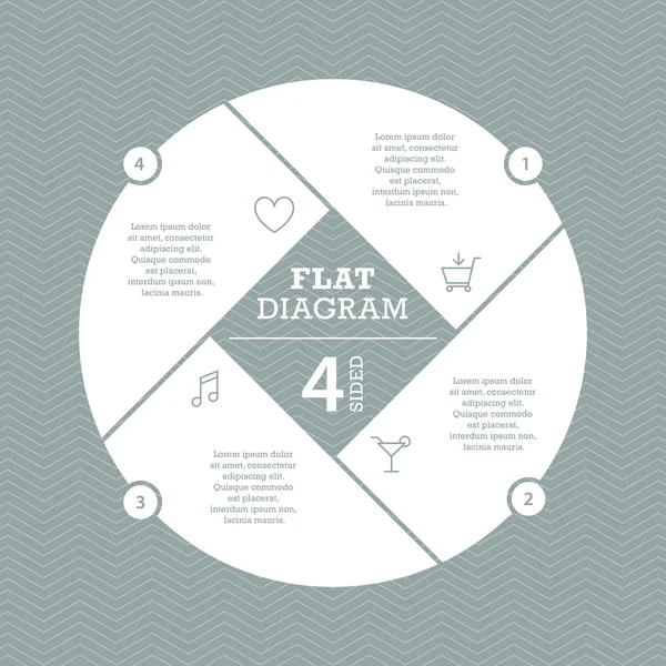 Flache Verschlussdiagramm-Vorlage für Ihre Unternehmenspräsentation mit Textbereichen und Symbolen. strukturierter Hintergrund. Vektor-Infografik-Design. Sammlung. — Stockvektor