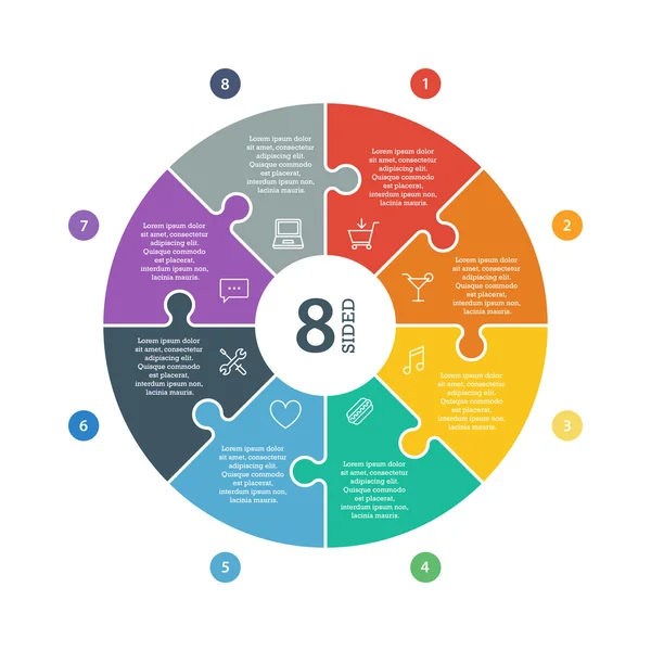 Beyaz arka plan üzerinde izole açıklayıcı metin alanı düz gökkuşağı spektrum renkli bulmaca sunu Infographic grafik sayılı. Vektör grafik şablonu. Koleksiyonu.