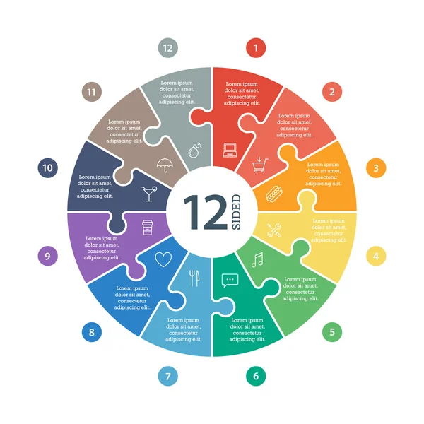 Beyaz arka plan üzerinde izole açıklayıcı metin alanı düz gökkuşağı spektrum renkli bulmaca sunu Infographic grafik sayılı. Vektör grafik şablonu.