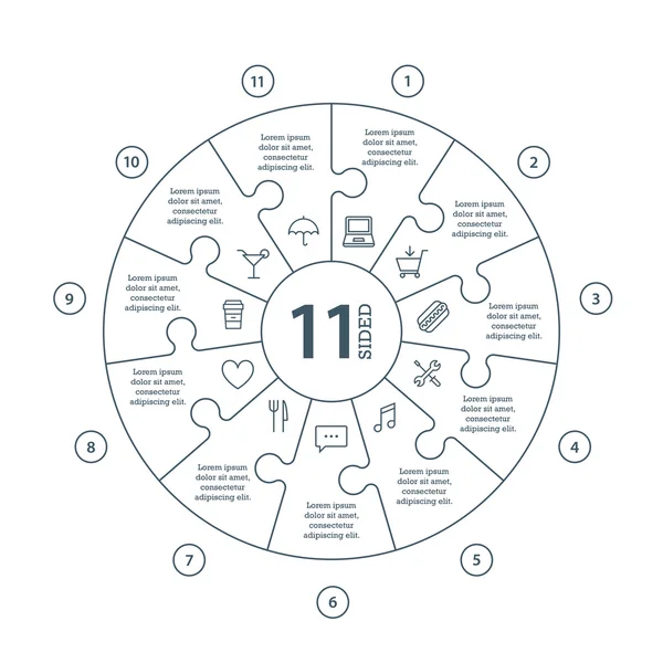 Cuadro infográfico de presentación de rompecabezas de línea plana numerada con campo de texto explicativo aislado sobre fondo blanco. plantilla gráfica vectorial. Colección . — Vector de stock