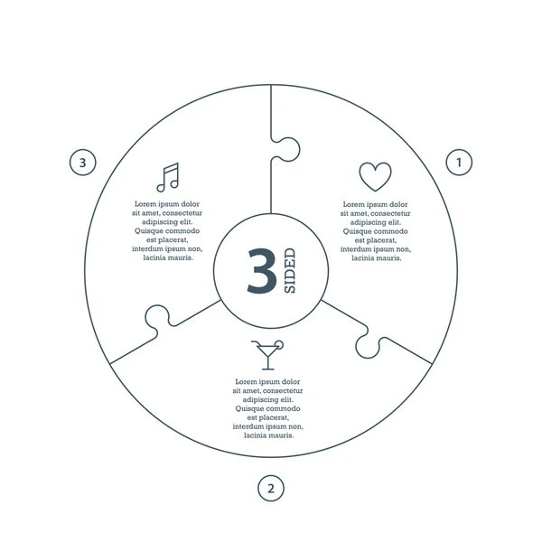 Genummerde platte lijn puzzel presentatie infographic grafiek met verklarende tekstveld geïsoleerd op een witte achtergrond. Vector grafische sjabloon. Collectie. — Stockvector