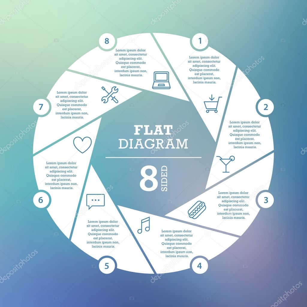 Flat shutter diagram on blurred background. Template for your business presentation with text areas and icons. Vector infographic graphic design. Collection.