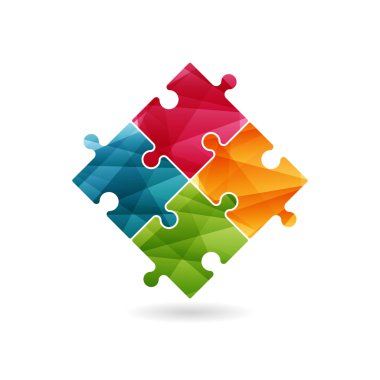 Bir kare hareketi oluşturan renkli puzzle parçaları. Beyaz arka plan üzerinde izole vektör grafik illüstrasyon şablonu.