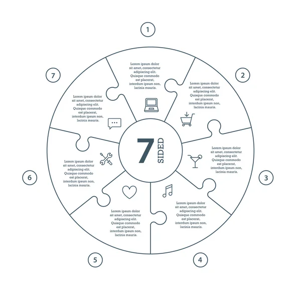 Numbered flat line puzzle presentation infographic chart with explanatory text field isolated on white background. Vector graphic template. Collection. — Stock Vector