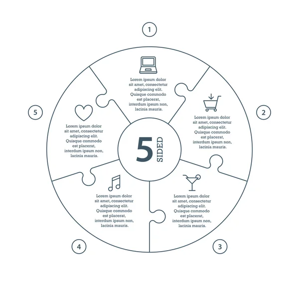 Carte infographique de présentation de puzzle à ligne plate numérotée avec champ de texte explicatif isolé sur fond blanc. Modèle graphique vectoriel. Collecte . — Image vectorielle