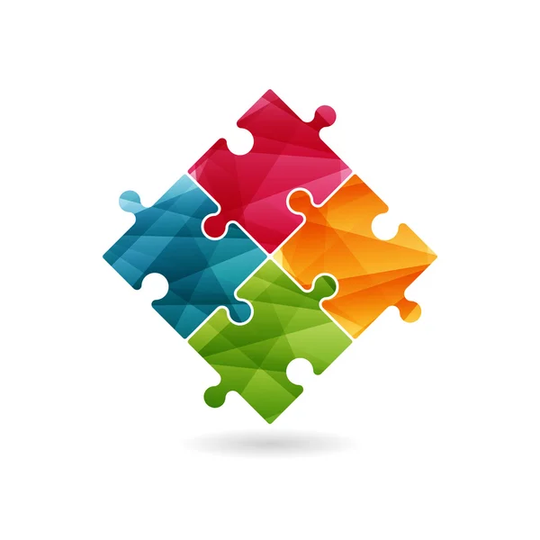 Bir kare hareketi oluşturan renkli puzzle parçaları. Beyaz arka plan üzerinde izole vektör grafik illüstrasyon şablonu.