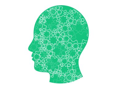 Renkli bulmaca dişli baş sunu vektör çizim grafik şablonunu beyaz arka plan üzerinde izole