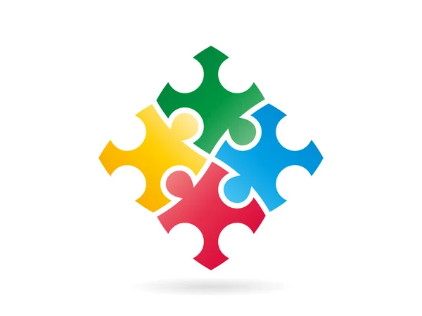 Beyaz arka plan üzerinde izole hareket vektör grafik illüstrasyon şablonundaki tüm kare oluşturan renkli puzzle parçaları